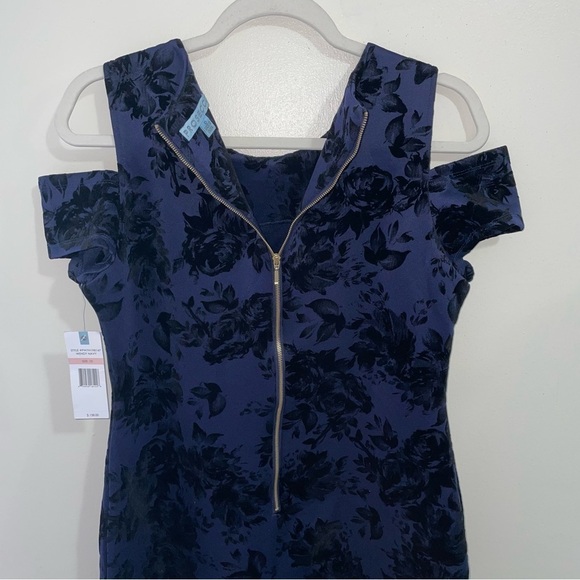 Prosecco NWT Floral Wendy Navy Mini cold shoulder dress Size 10 - Picture 3 of 8